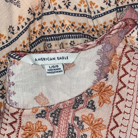 AEO Embroidered Balloon Sleeve Tassel Peasant Patchwork Peplum Top - Picture 10 of 11